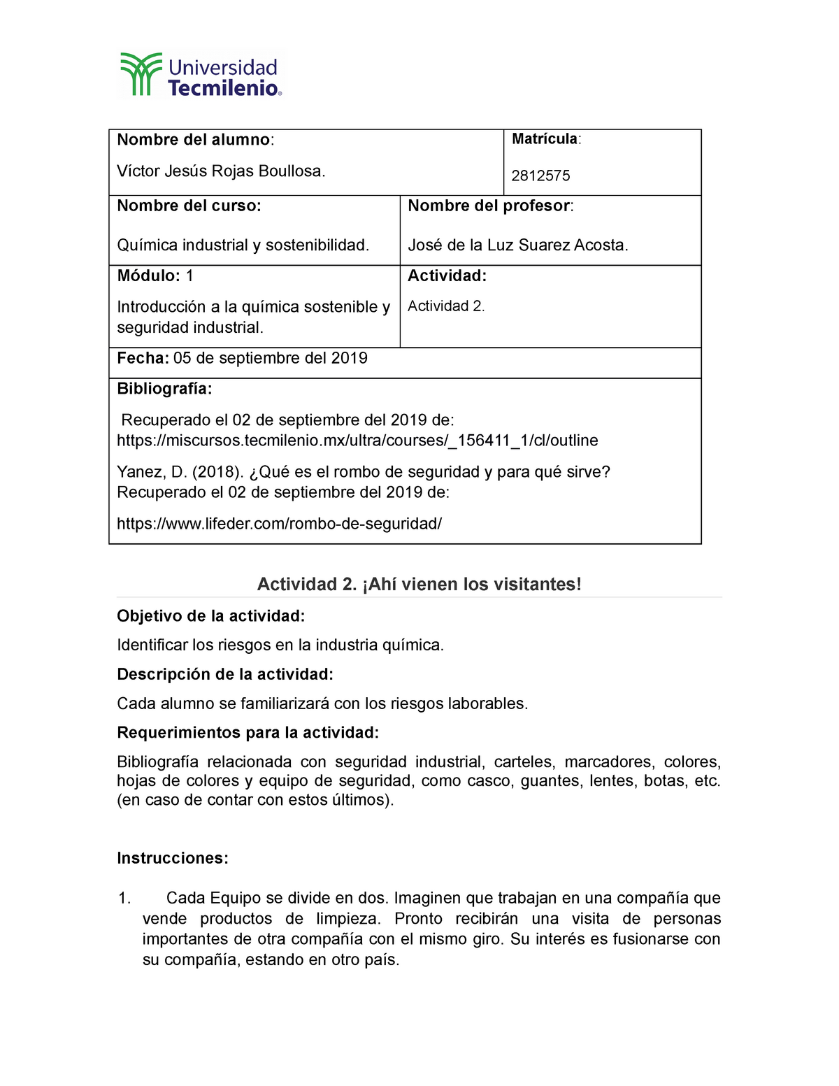 Actividad 2 quimica industrial y sostenibilidad - Nombre del alumno ...