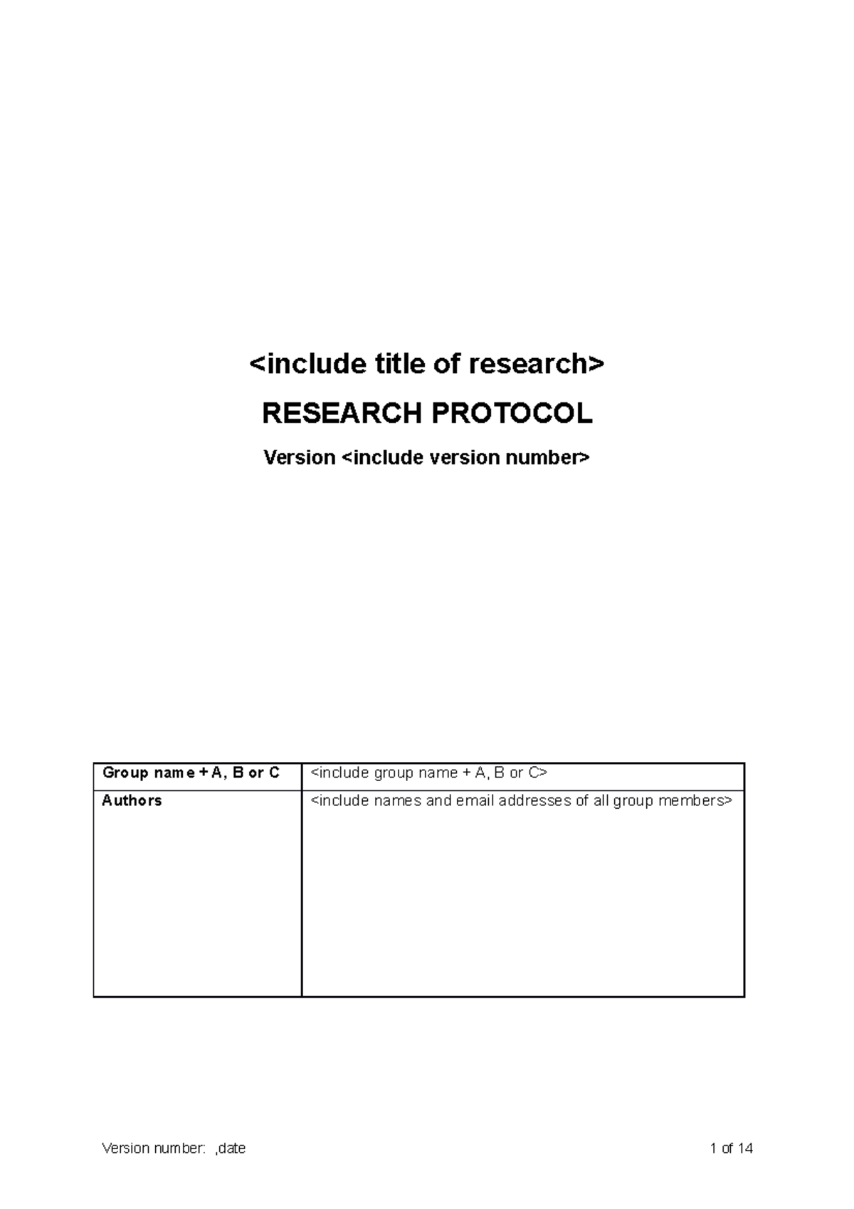 01 Template Research Protocol 2021 2022 - RESEARCH PROTOCOL - Studeersnel