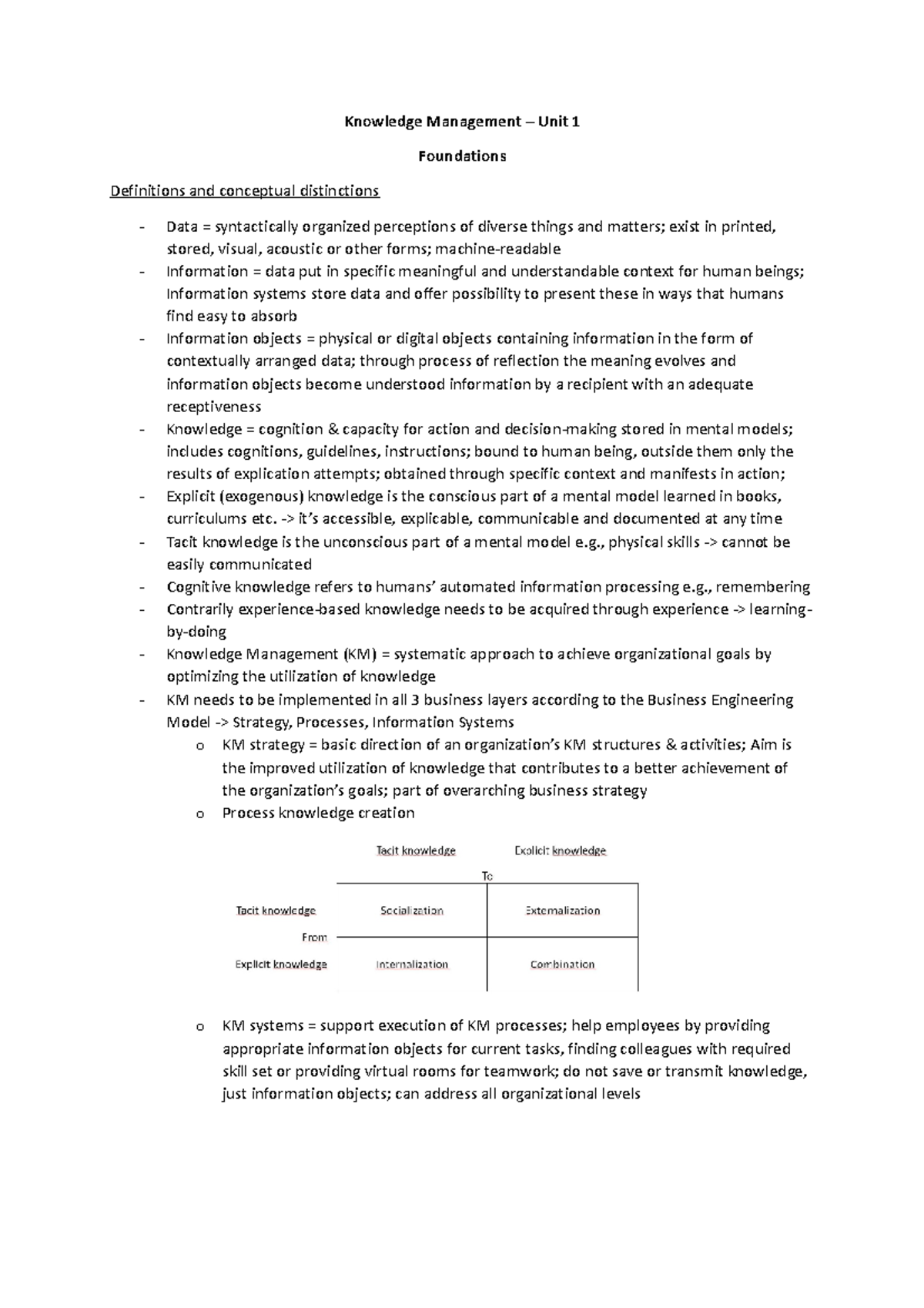 Knowledge Management Unit 1 - Knowledge Management – Unit 1 Foundations ...