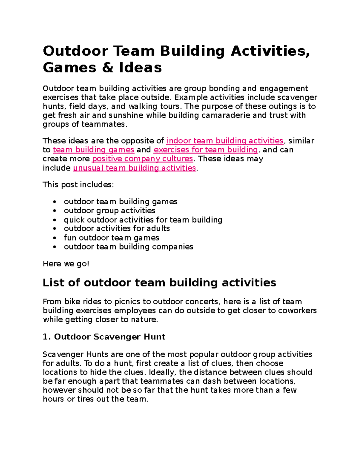 Outdoor Team Building Activities - Example Activities Include Scavenger 