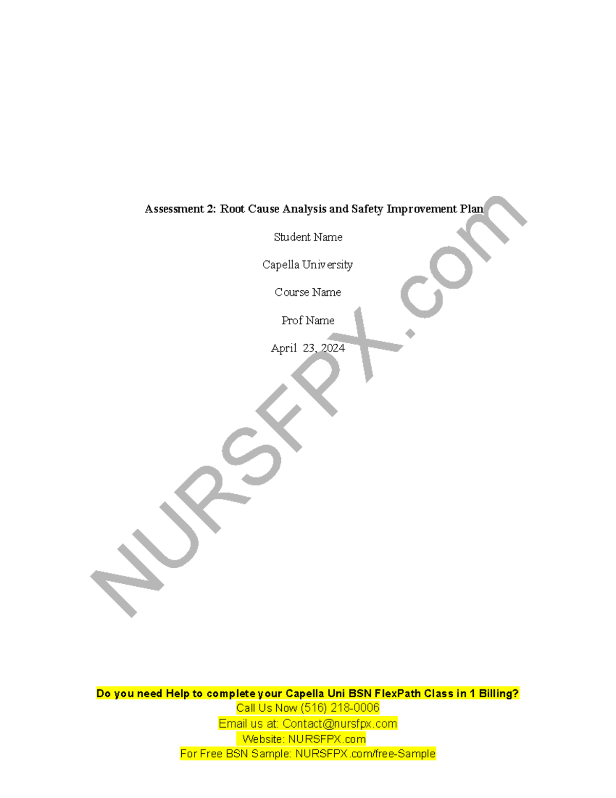 Nurs Fpx Assessment Root Cause Analysis And Safety Improvement