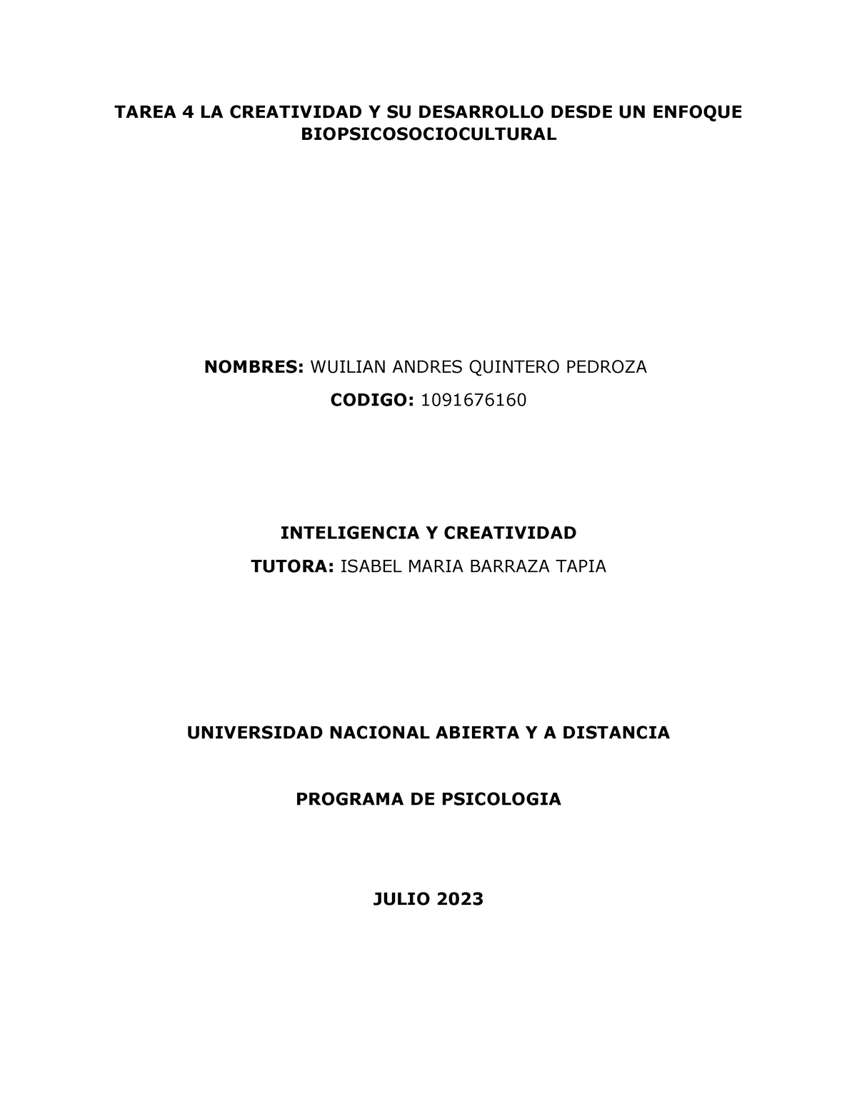 Tarea #4 Inteligencia - Inteligencia Y Cratividad - UNAD - Studocu