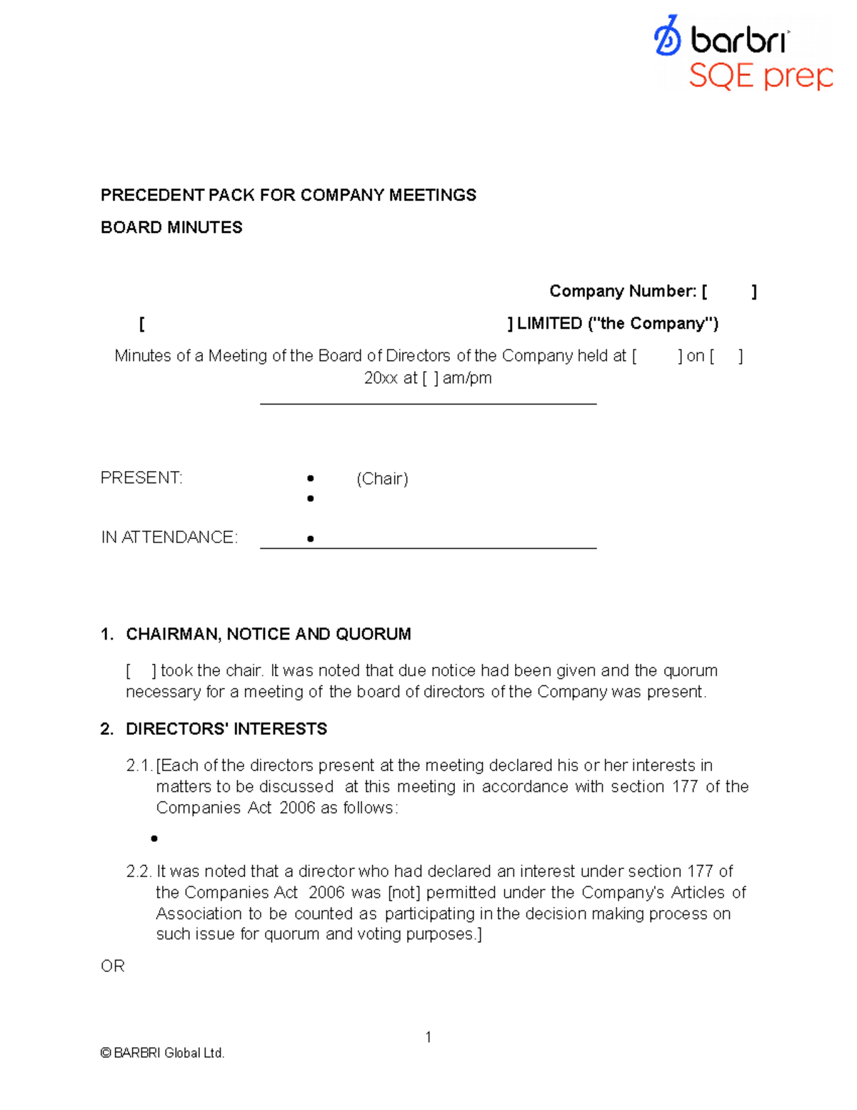 Drafting Business - Precedent Pack - PRECEDENT PACK FOR COMPANY ...