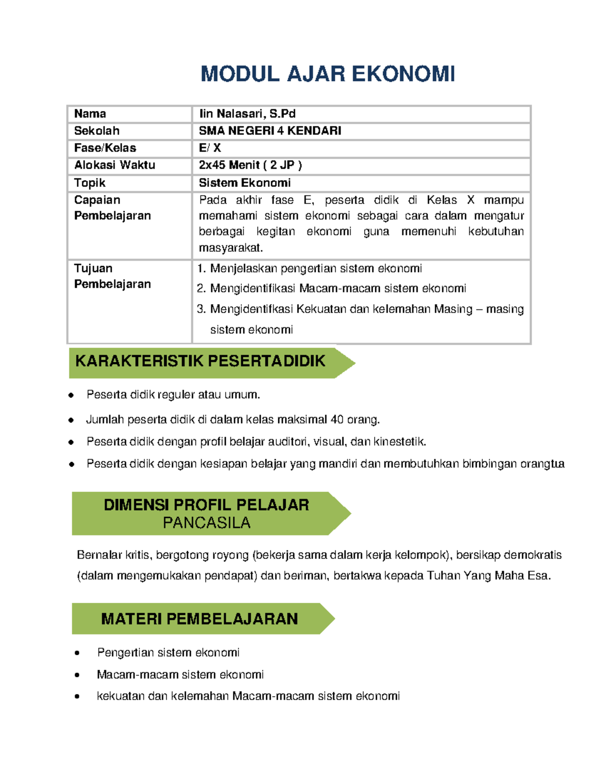 Modul Ajar Sistem Ekonomi - DIMENSI PROFIL PELAJAR PANCASILA MATERI ...