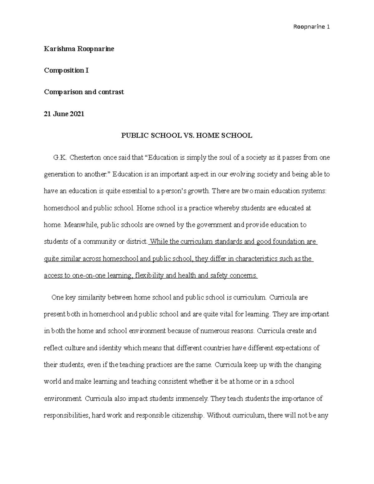 Compare and Contrast essay - Karishma Roopnarine Composition I ...