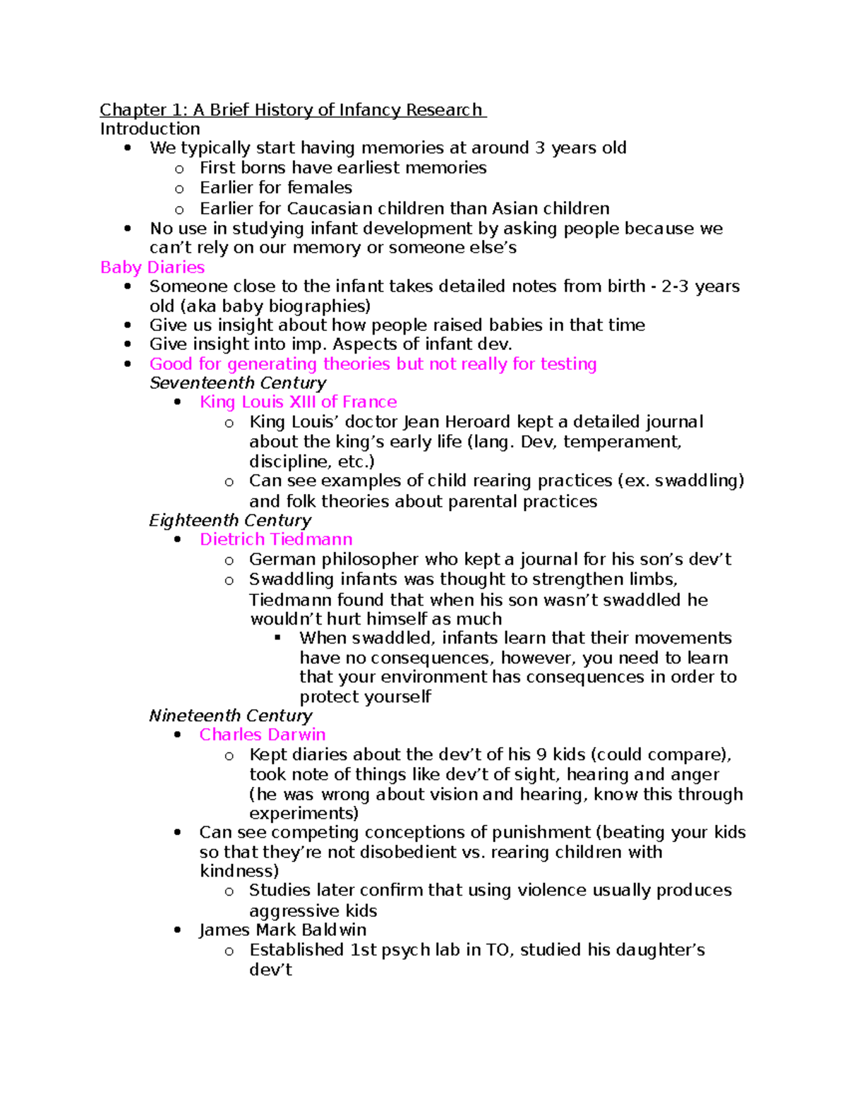 Infancy textbook notes - Chapter 1: A Brief History of Infancy Research ...