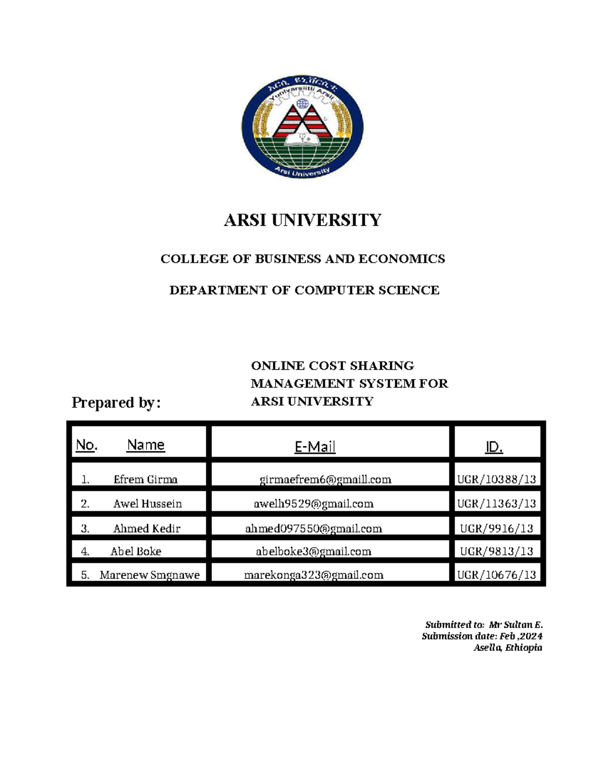 Research proposal 1 2024 - ARSI UNIVERSITY COLLEGE OF BUSINESS AND ...