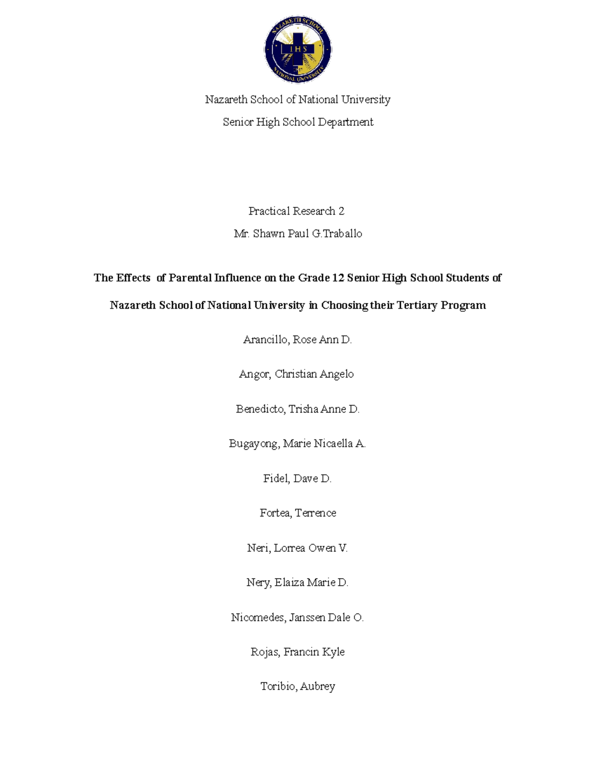 Chapter-1 Group 5 Humss 1901-Revised - Nazareth School of National ...