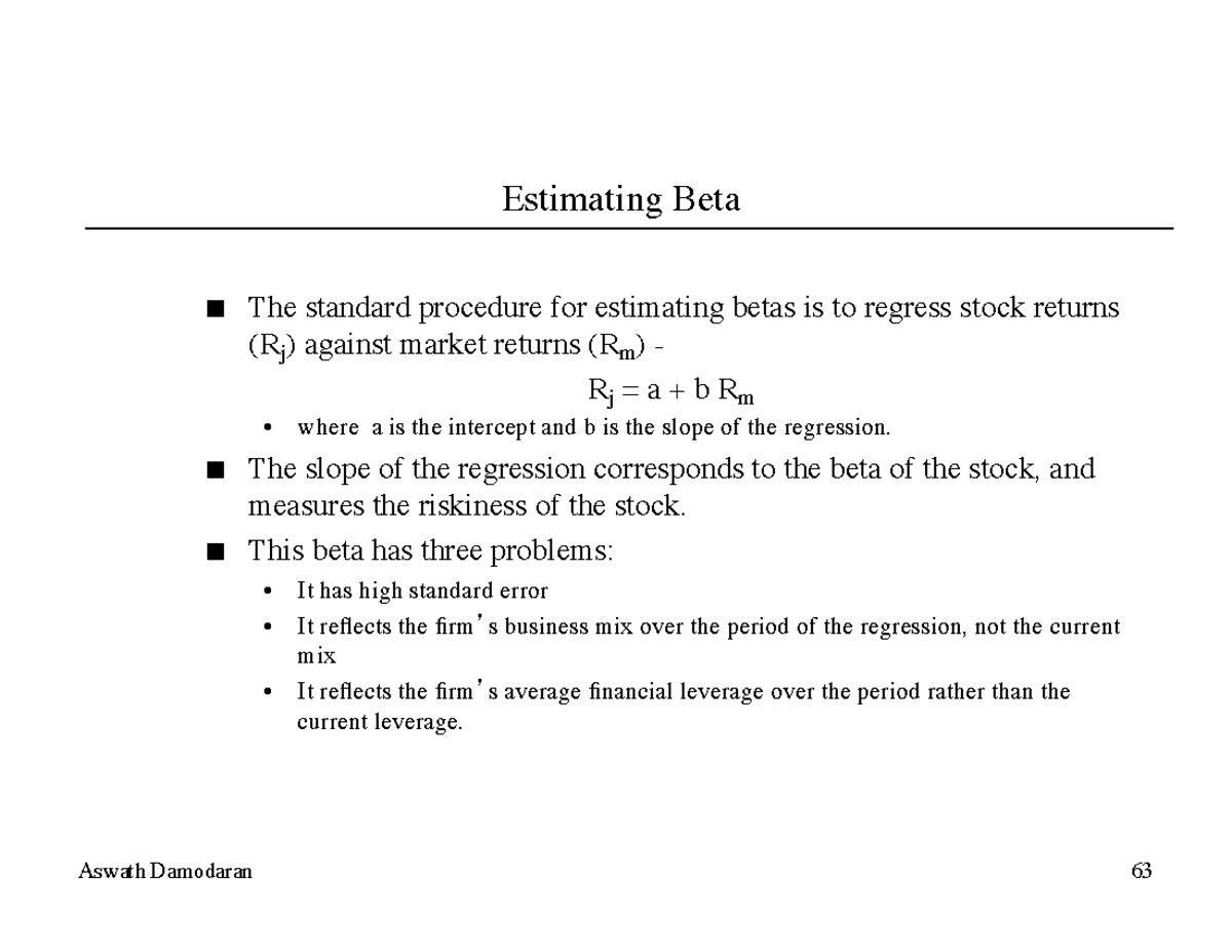 Discrate 2 for research purposes Estimating Beta The standard