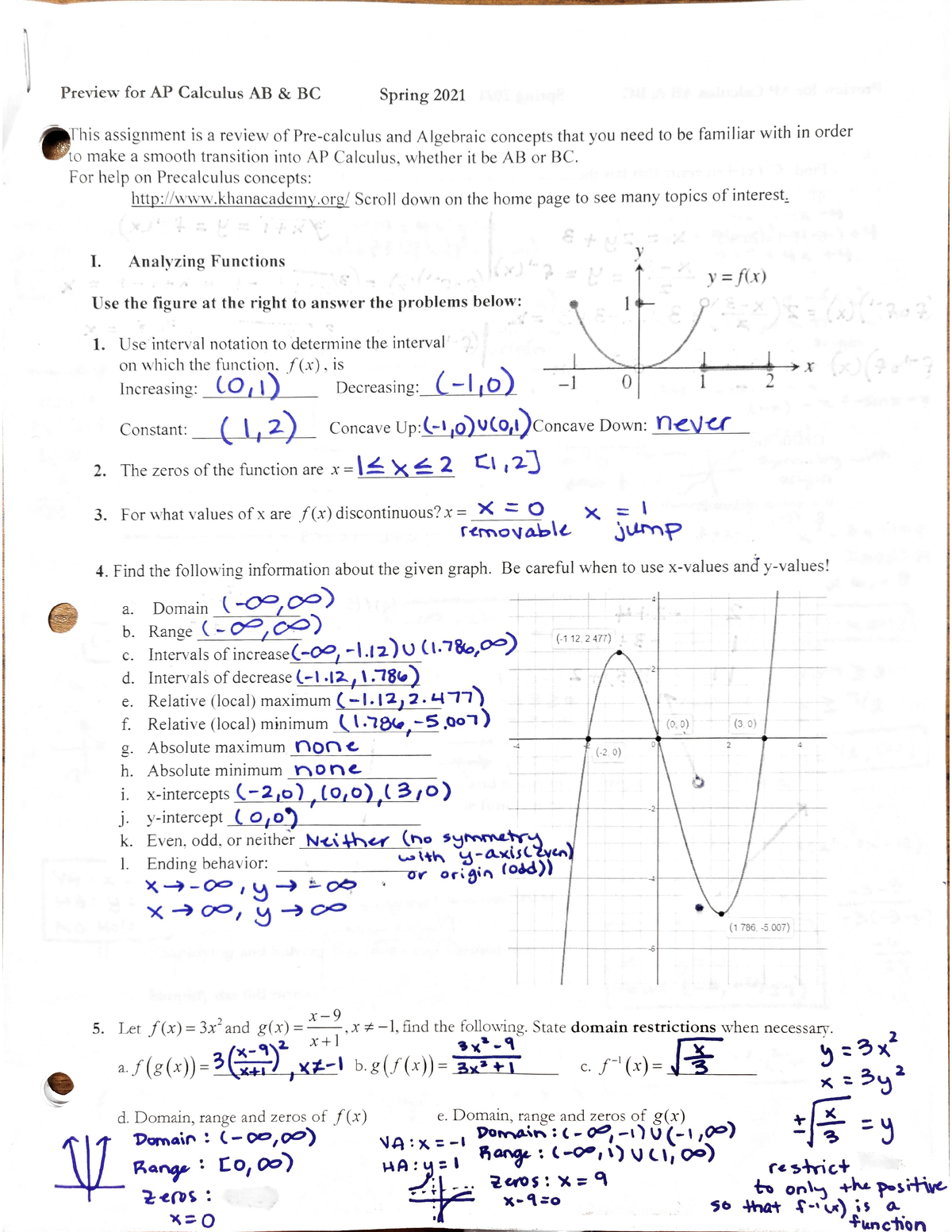 pre calc summer assignment answers