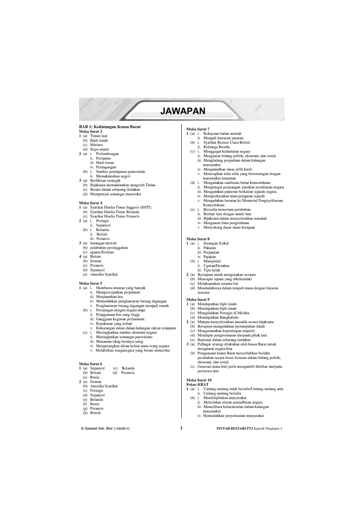 Jawapan modul aktiviti pintar bestari sejarah tingkatan 3 