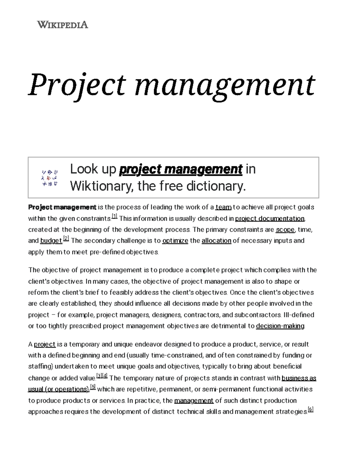 Project management - Wikipedia - Project management Look up project ...