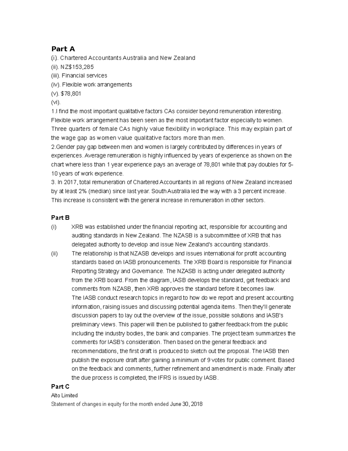 Accounting assignment Part A (i). Chartered Accountants Australia and