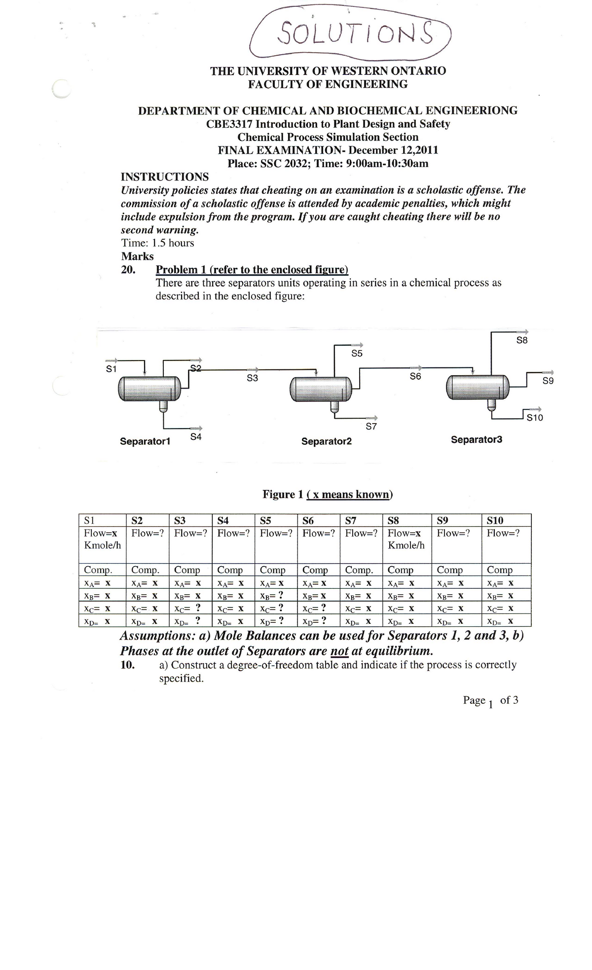 Exam April 2011, Questions - Chemical And Biochemical Engineering 3318A ...