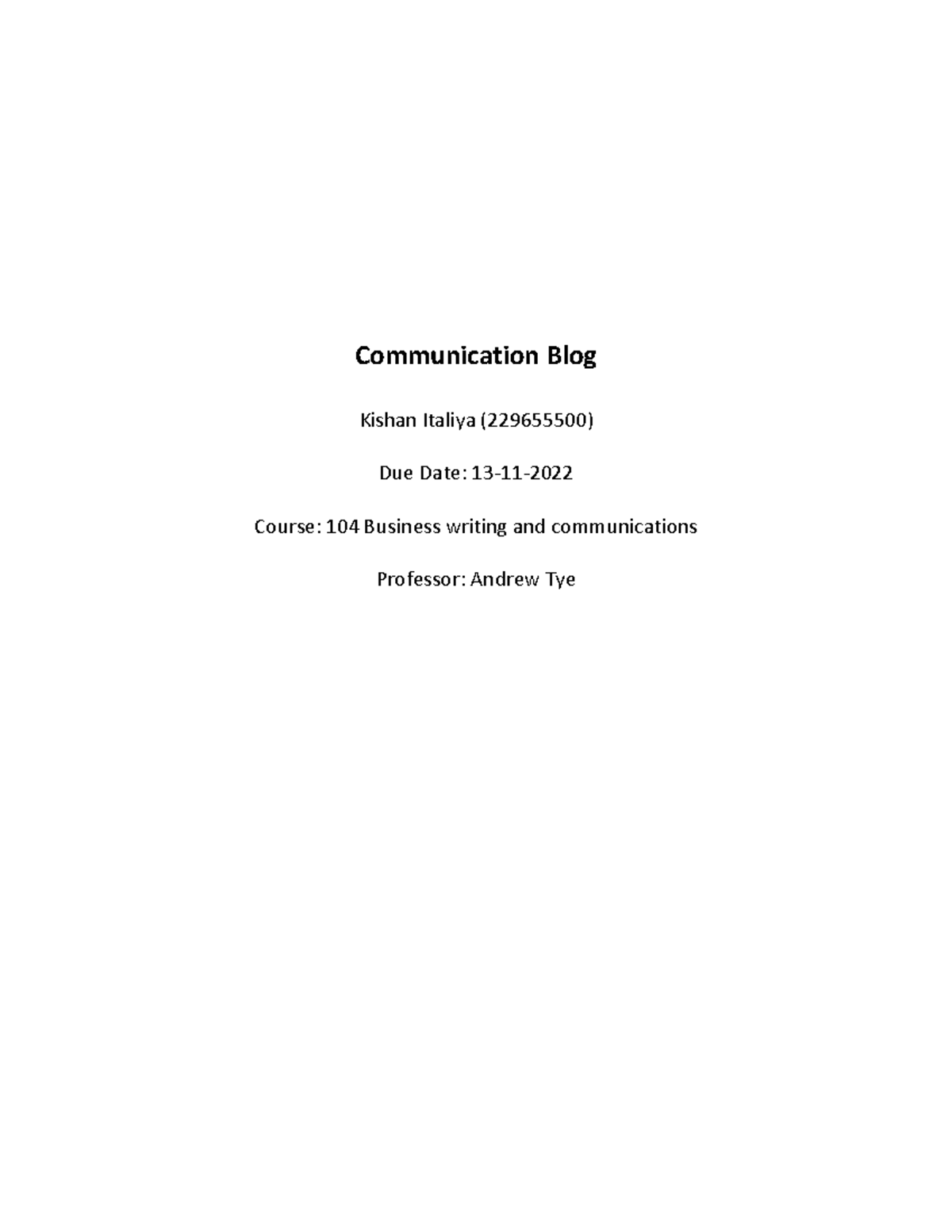 PMAL104 Assignment 02 Communication Blog template - Communication Blog ...