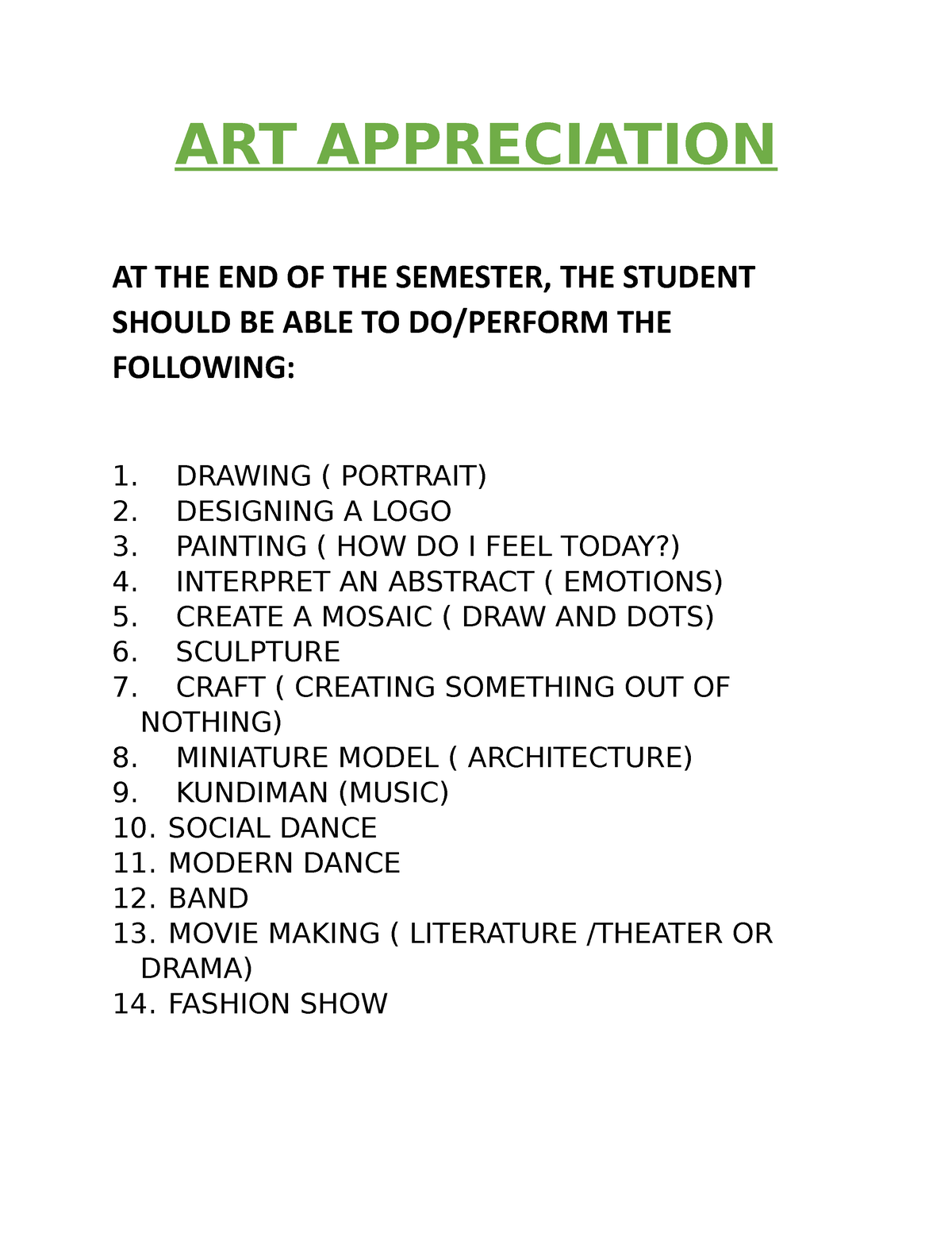 ART Appreciation Prelim Lecture - ART APPRECIATION AT THE END OF THE ...