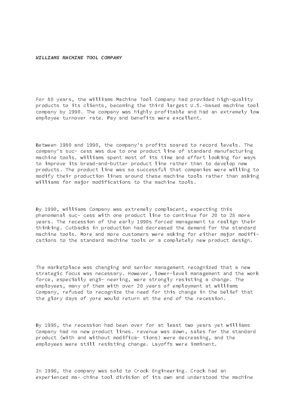 Williams Machine TOOL Company english WILLIAMS MACHINE TOOL COMPANY