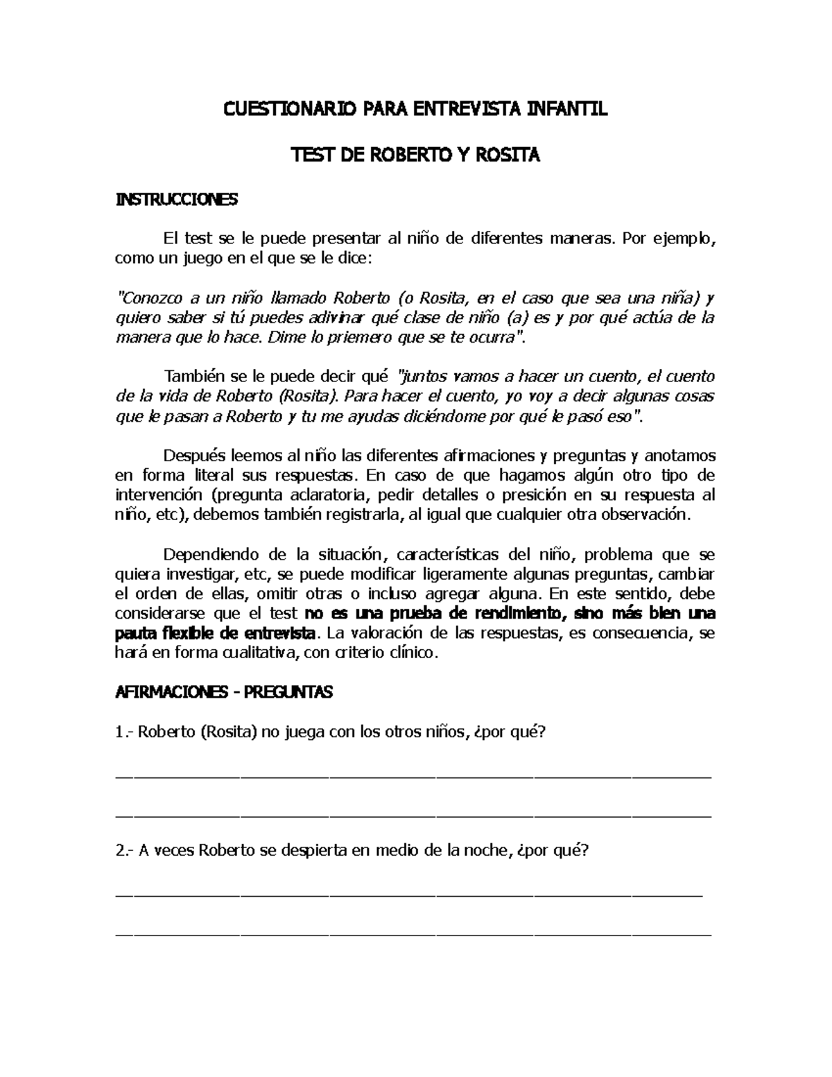 Test de roberto y rosita - CUESTIONARIO PARA ENTREVISTA INFANTIL TEST ...