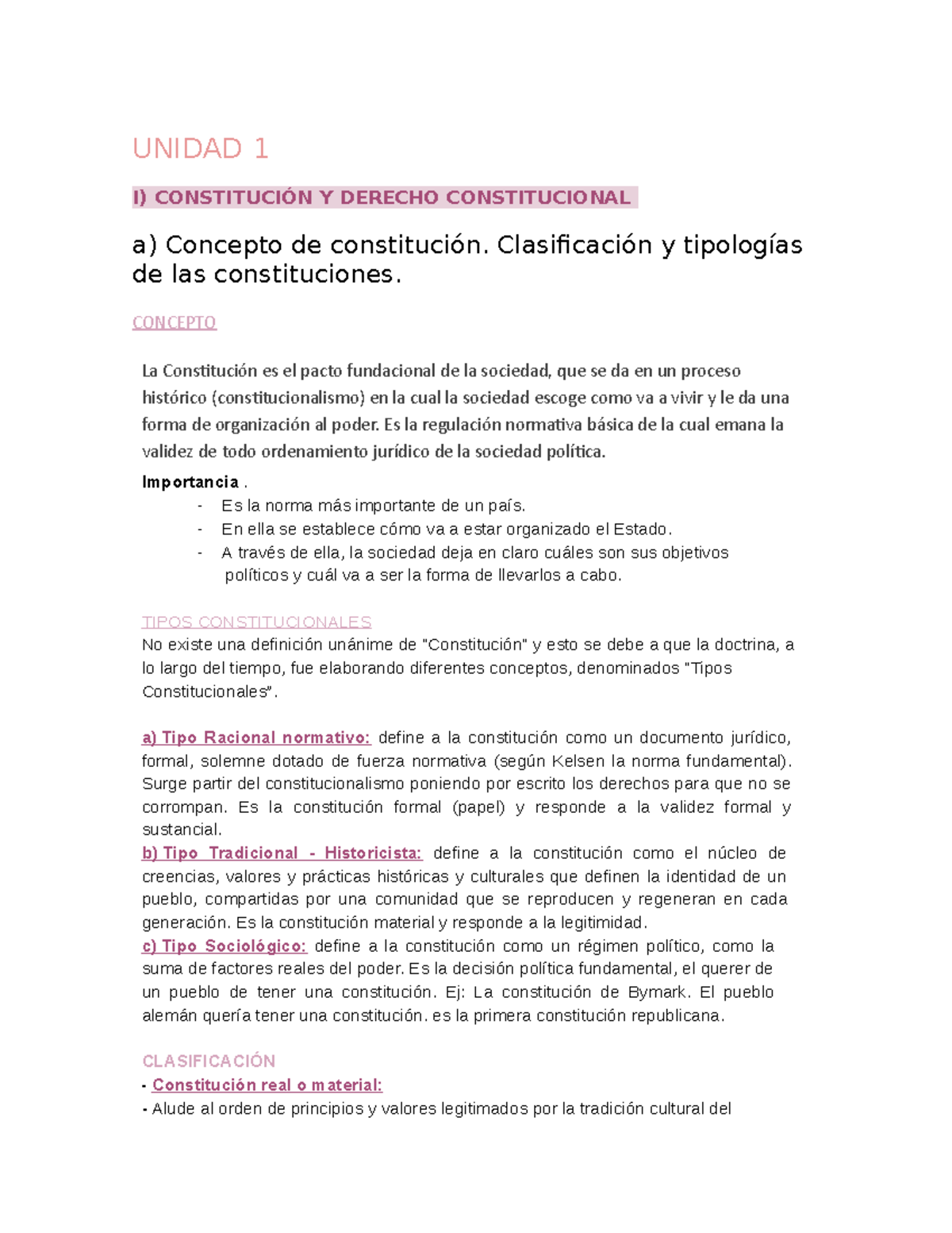 Resumen Derecho Constitucional - UNIDAD 1 I) CONSTITUCIÓN Y DERECHO ...