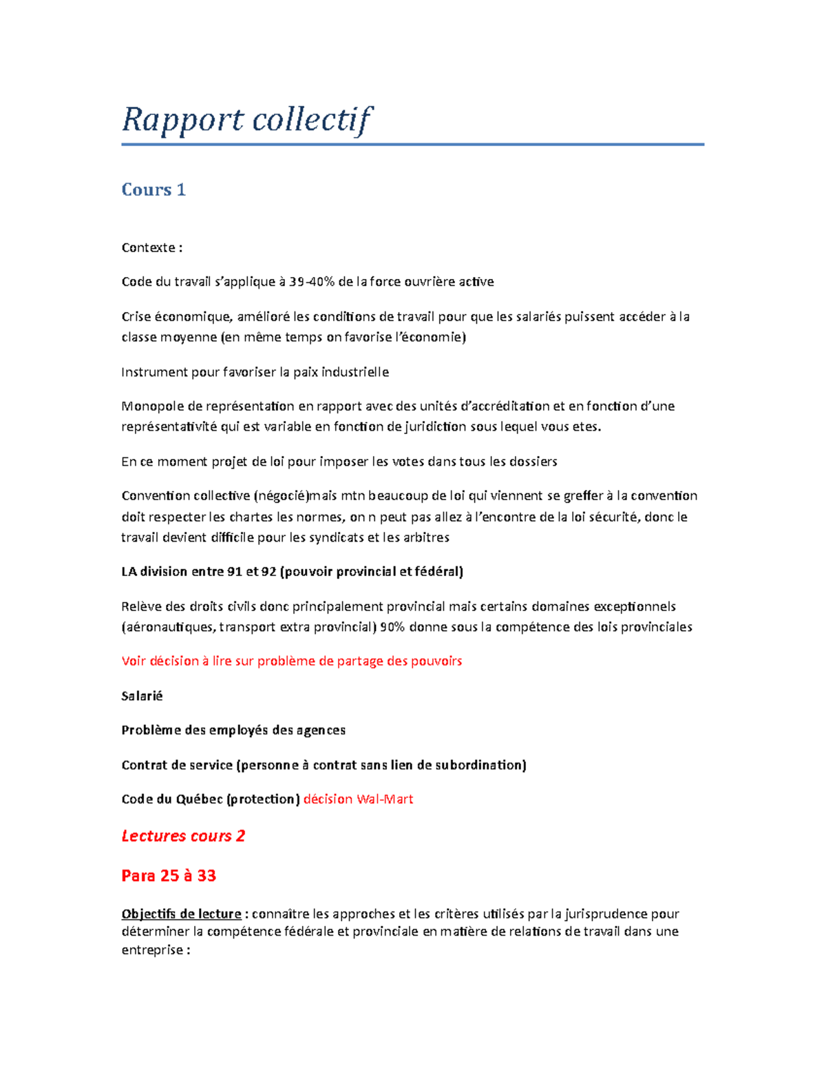 Rapp coll - Notes de cours DRT3505 - Cours complets - Rapport collectif ...
