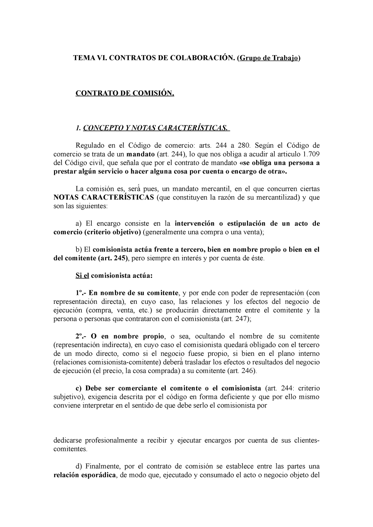 Tema Vi Contrato De Comisión Tema Vi Contratos De ColaboraciÓn Grupo De Trabajo Contrato 4604