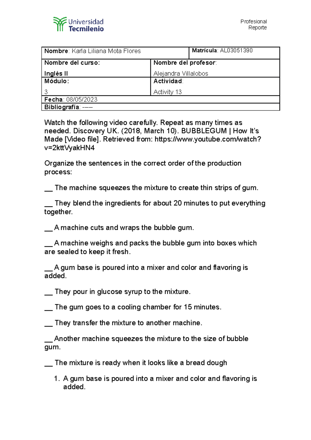 Activity 13 - Actividad - Reporte Nombre: Karla Liliana Mota Flores ...