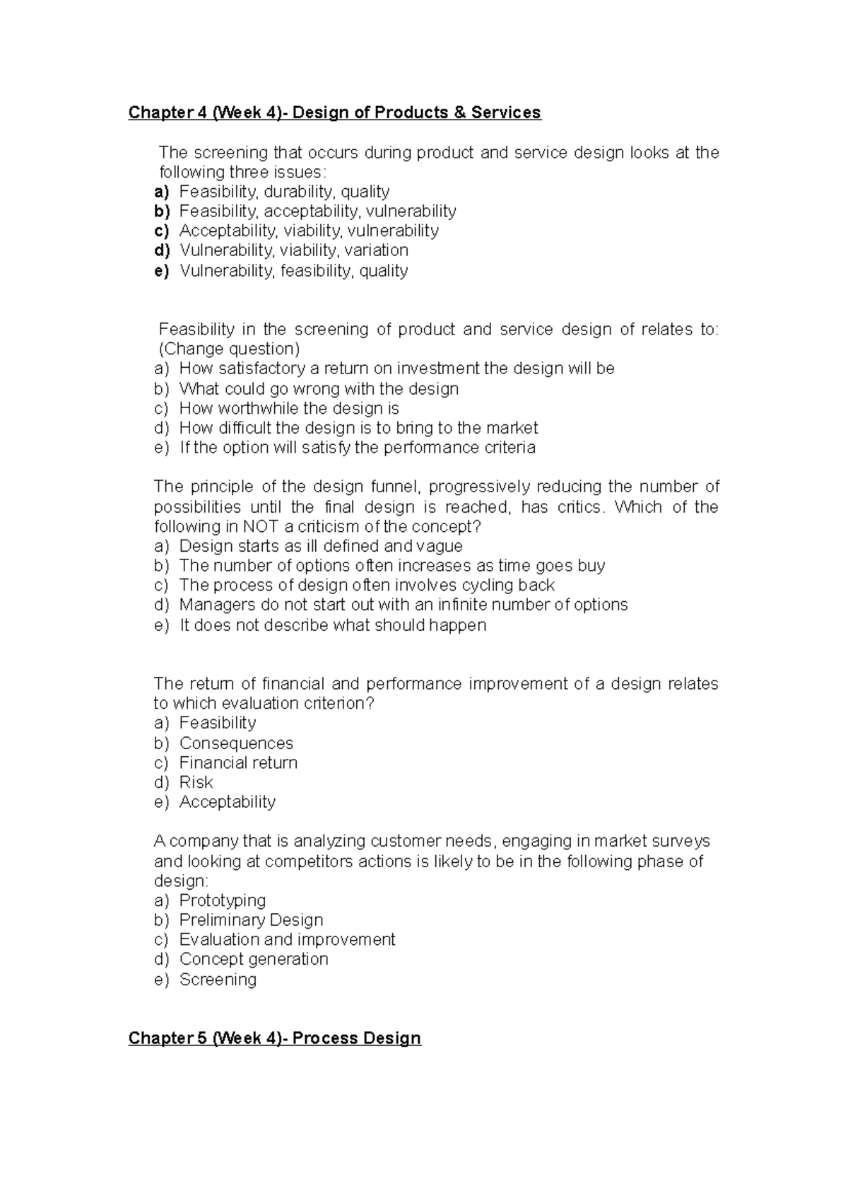 MCQs Weeks 45 design of products and services, location, layout and flow Chapter 4 (Week 4