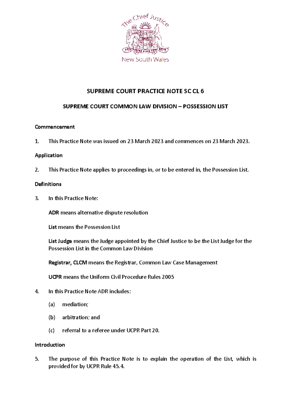 Week 4 2023 03 23 Practice Note SC CL 6 Possession List - SUPREME COURT ...