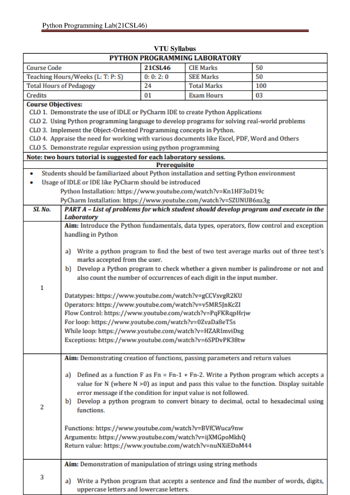 Python Programming Laboratory (21CSL46) Complete Manual - VTU Syllabus ...