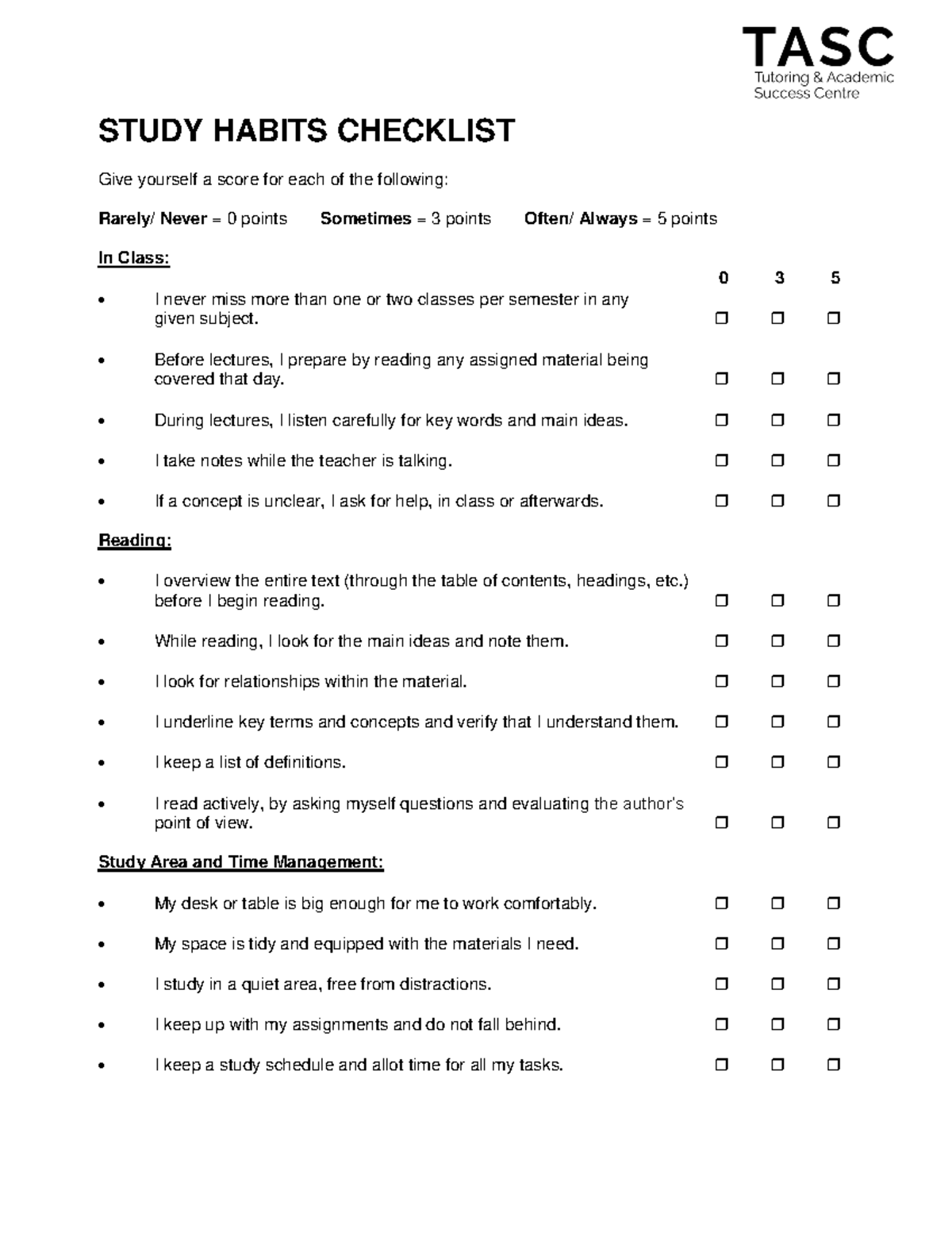 study habits literature review