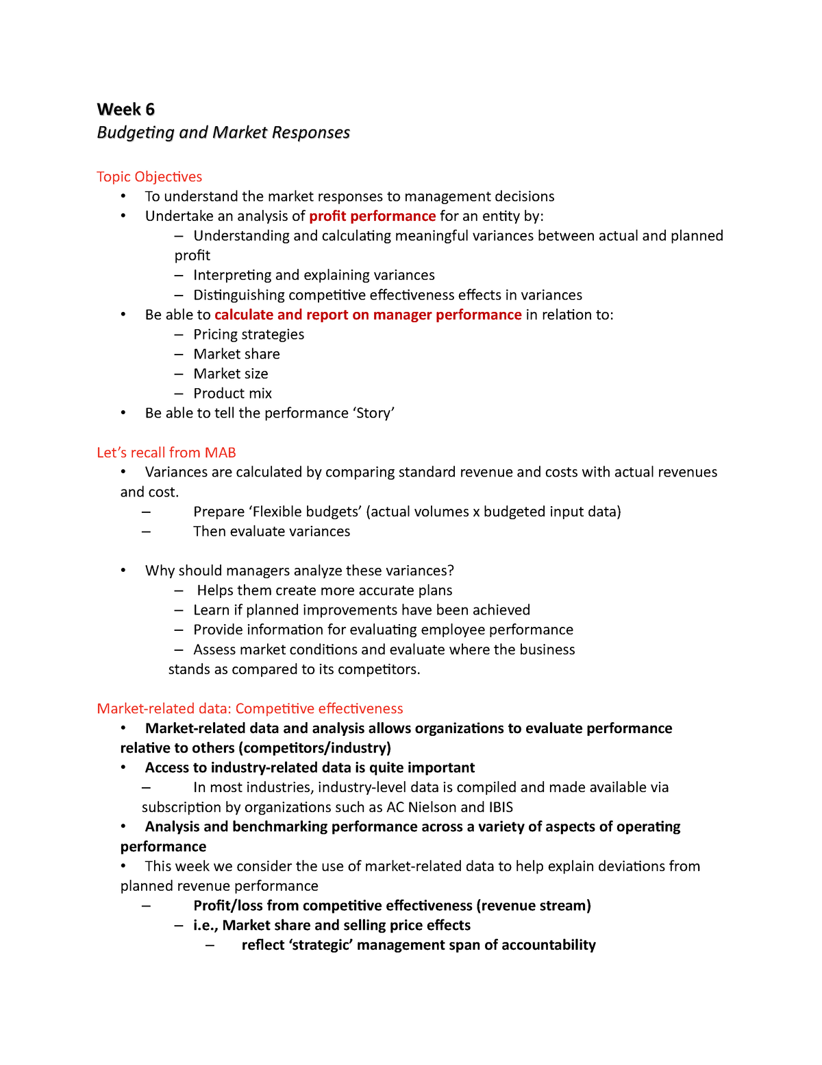 Week 6 Lecture - Budgeting And Market Responses - Week 6Week 6 ...