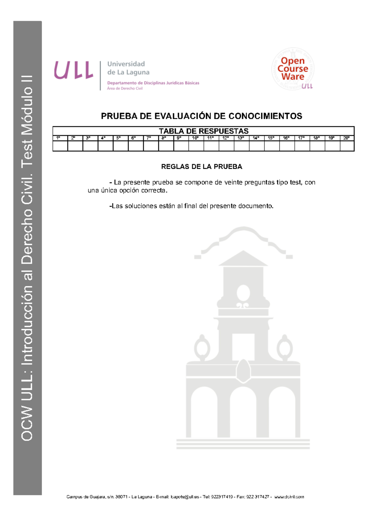 Test Módulo II - TEST - OCW ULL: Introducción al Derecho Civil. Test ...