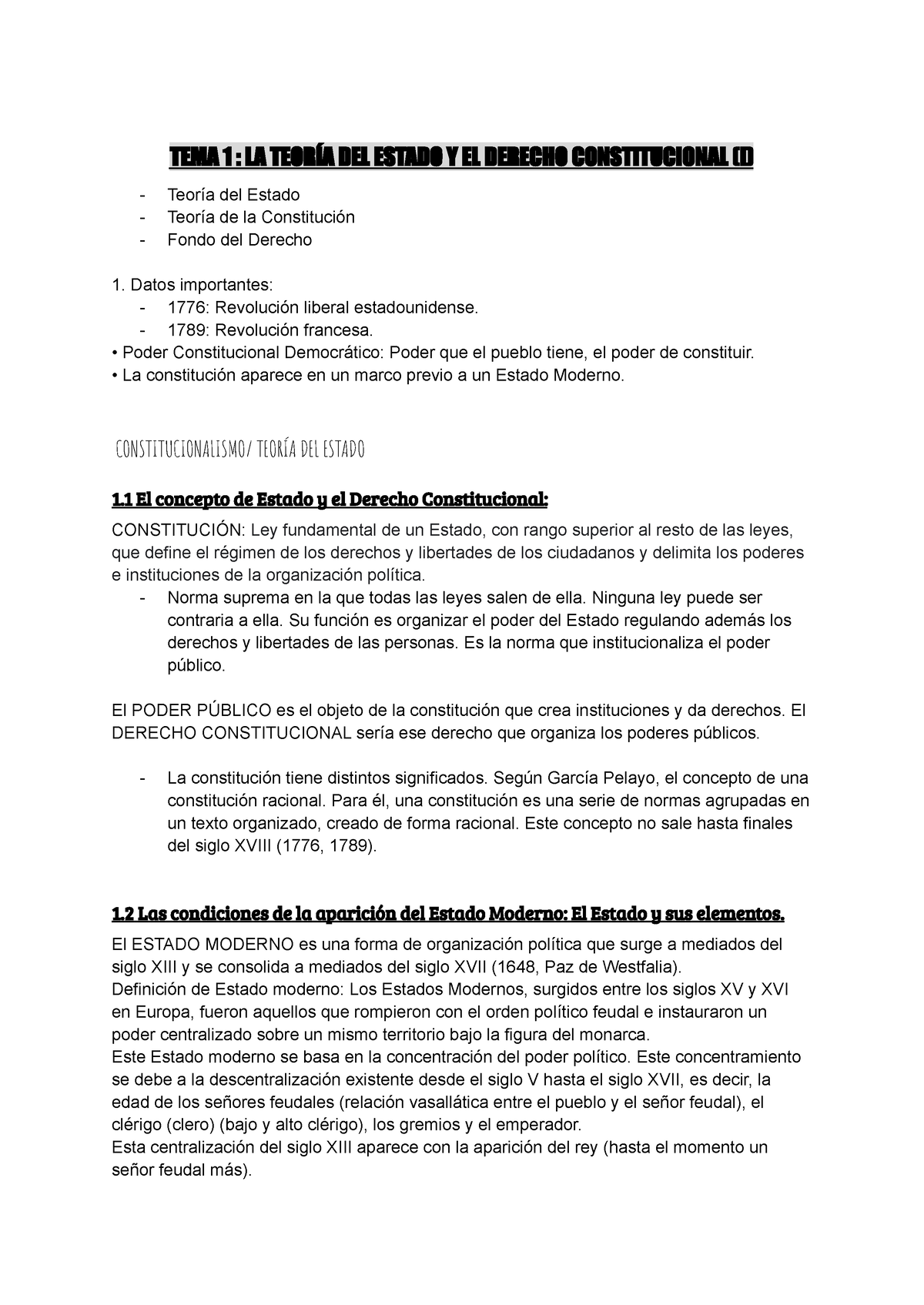 TEMA 1 LA Teoría DEL Estado Y EL Derecho Constitucional (I) - TEMA 1 ...