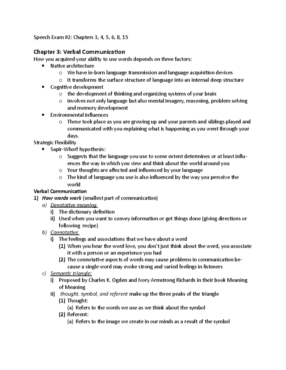 Speech Exam 2 notes Speech Exam Chapters 3, 4, 5, 6, 8, 15 Chapter 3