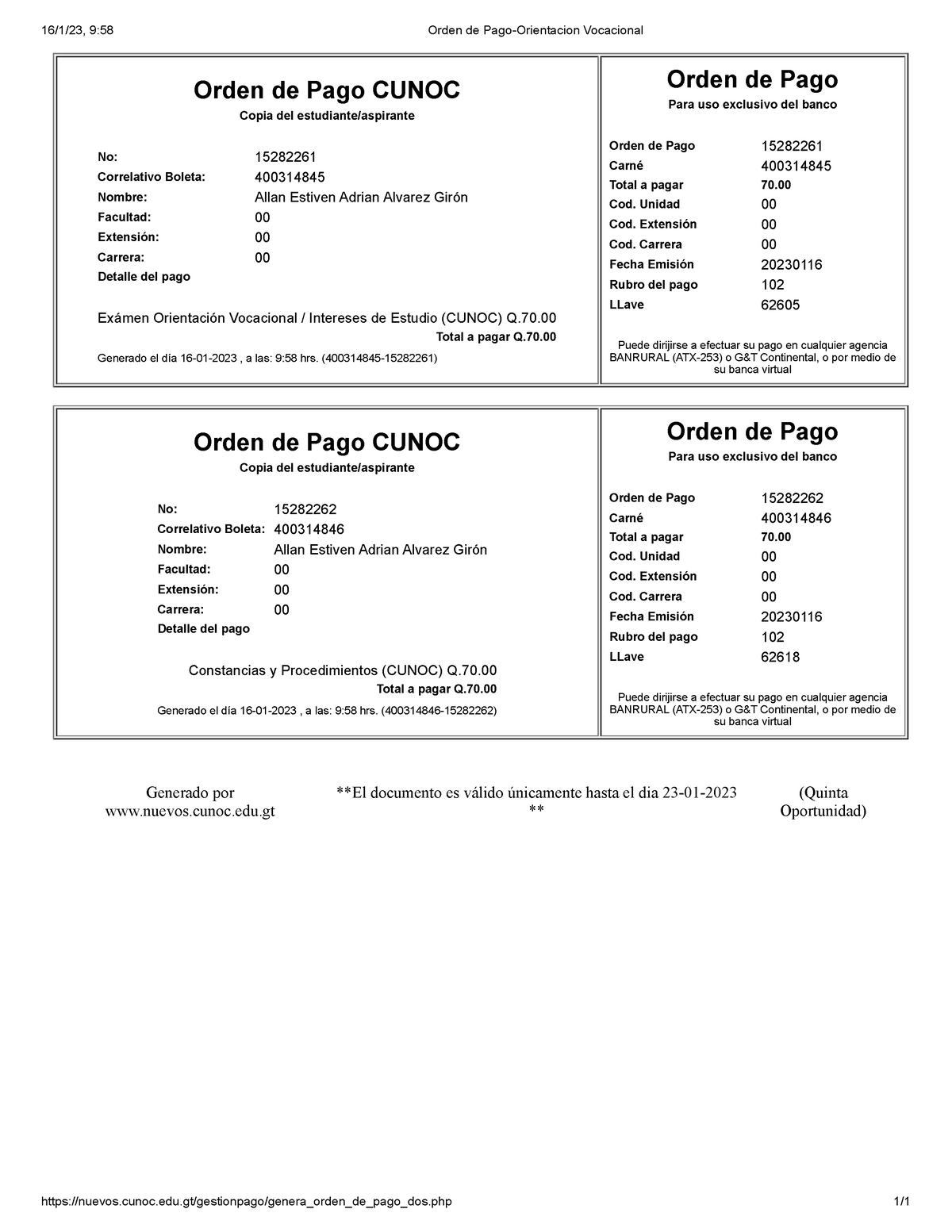 Orden De Pago-Orientacion Vocacional - Cunoc.edu/gestionpago/genera ...