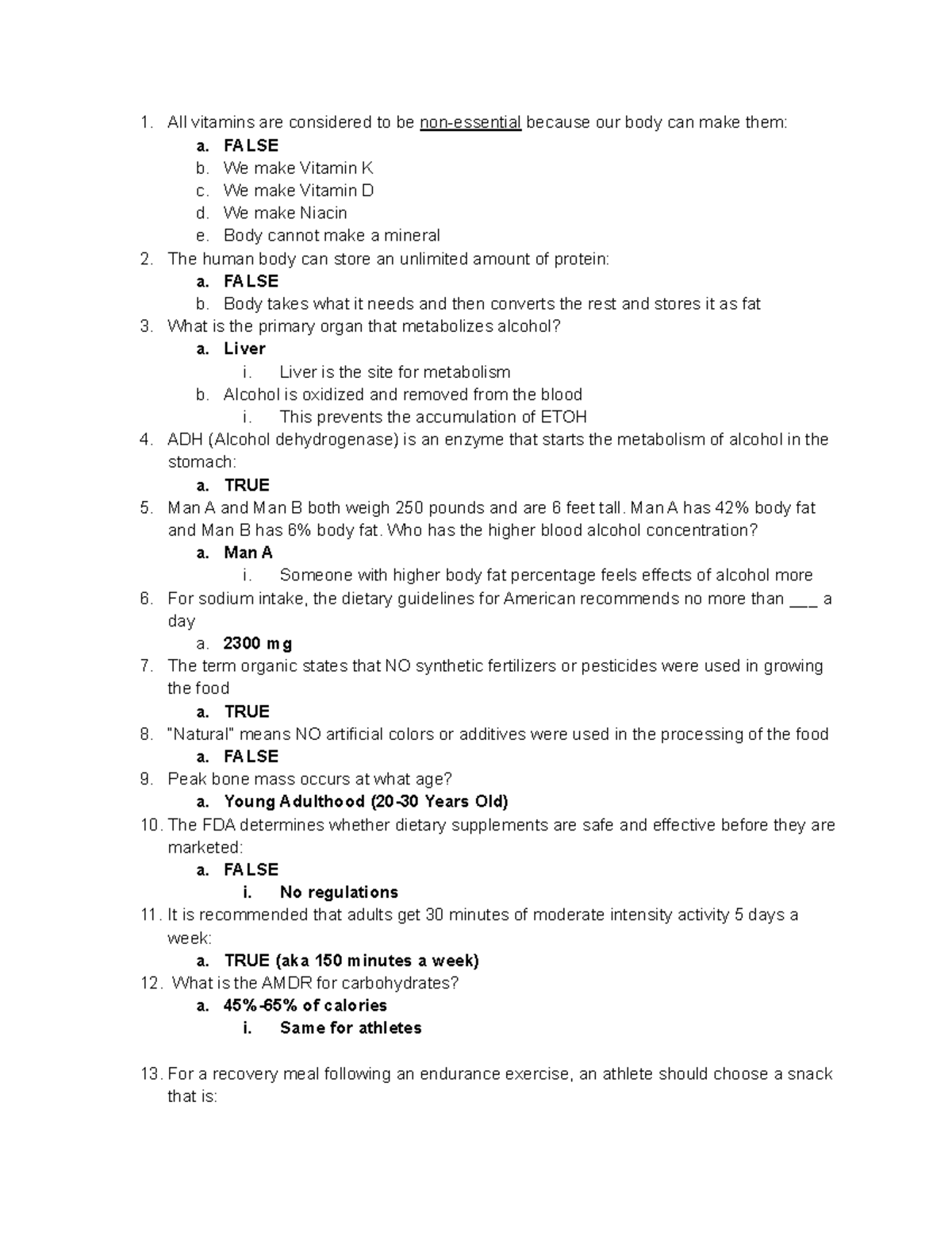 Nutrition Exam Review - All Vitamins Are Considered To Be Non-essential ...