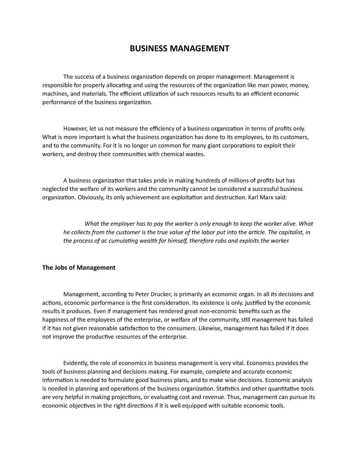 sample thesis on business management