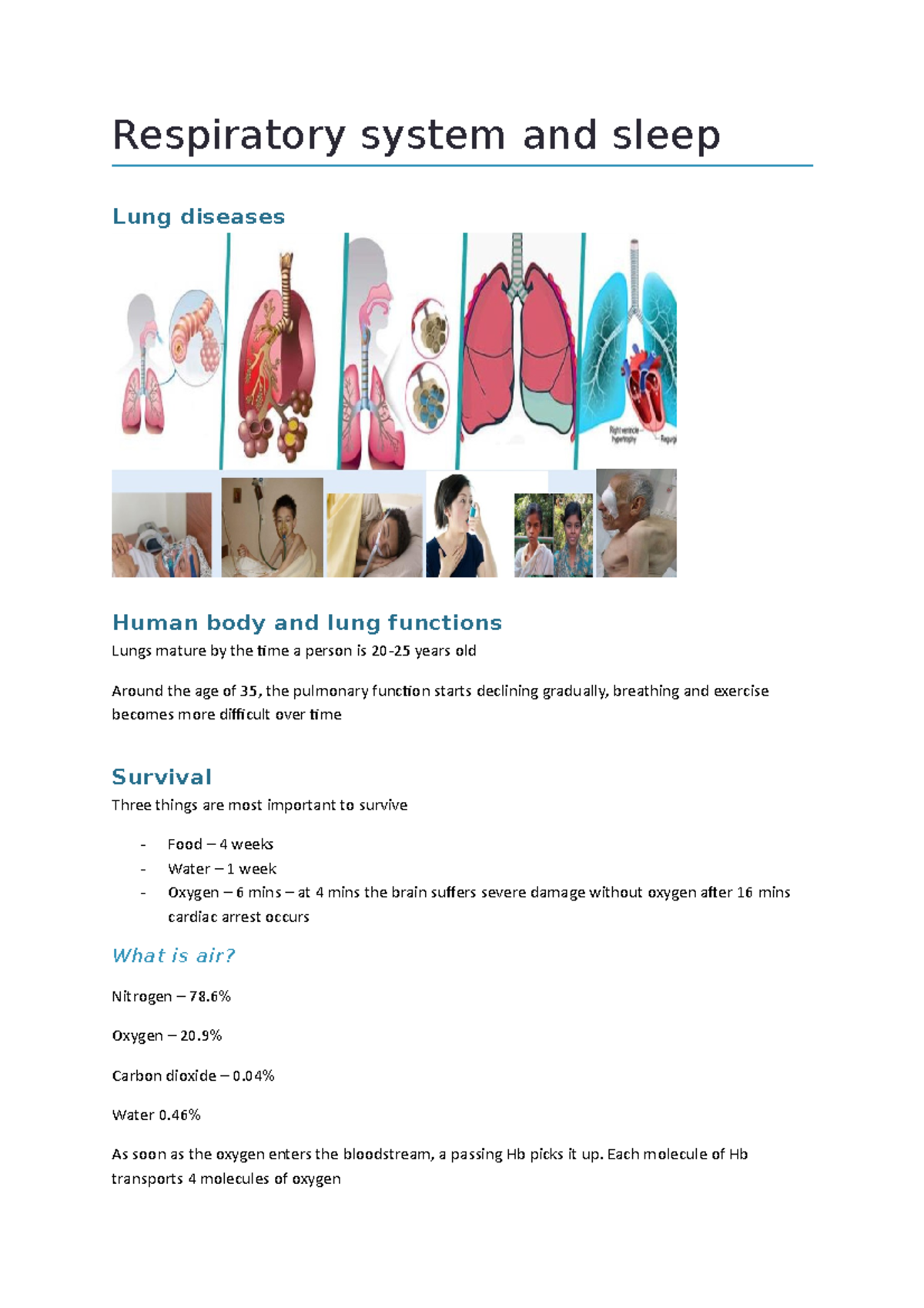 Respiratory system and sleep Notes - Cell Pathology - UWE - StuDocu