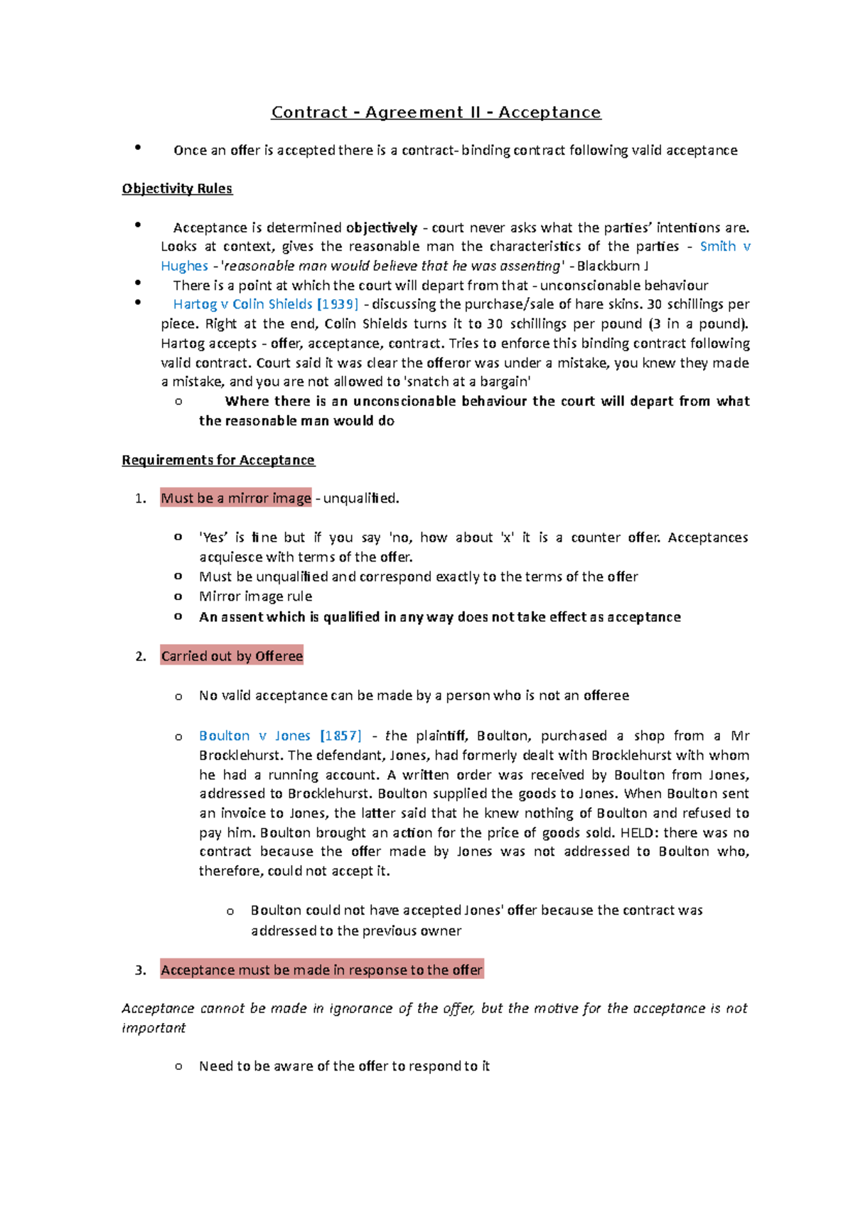 Contract - acceptance - Contract - Agreement II - Acceptance Once an ...
