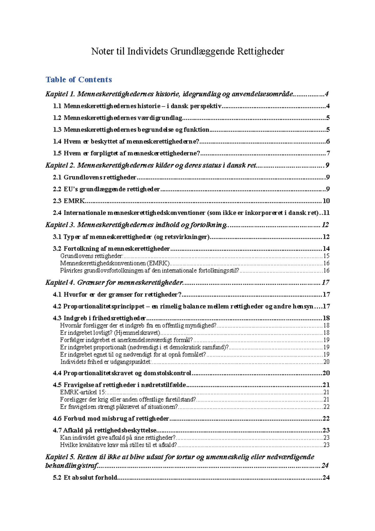 Noter Til Individets Grundlæggende Rettigheder - Noter Til Individets ...