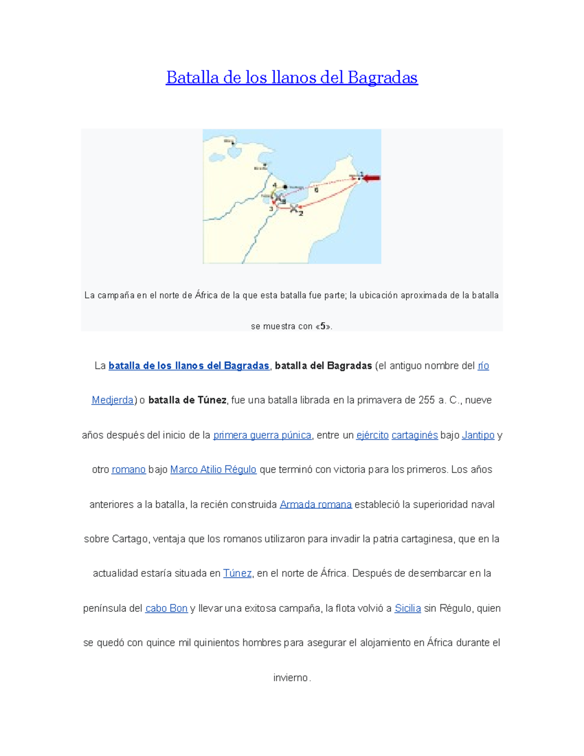 Batalla de los llanos del Bagradas La batalla de los llanos del