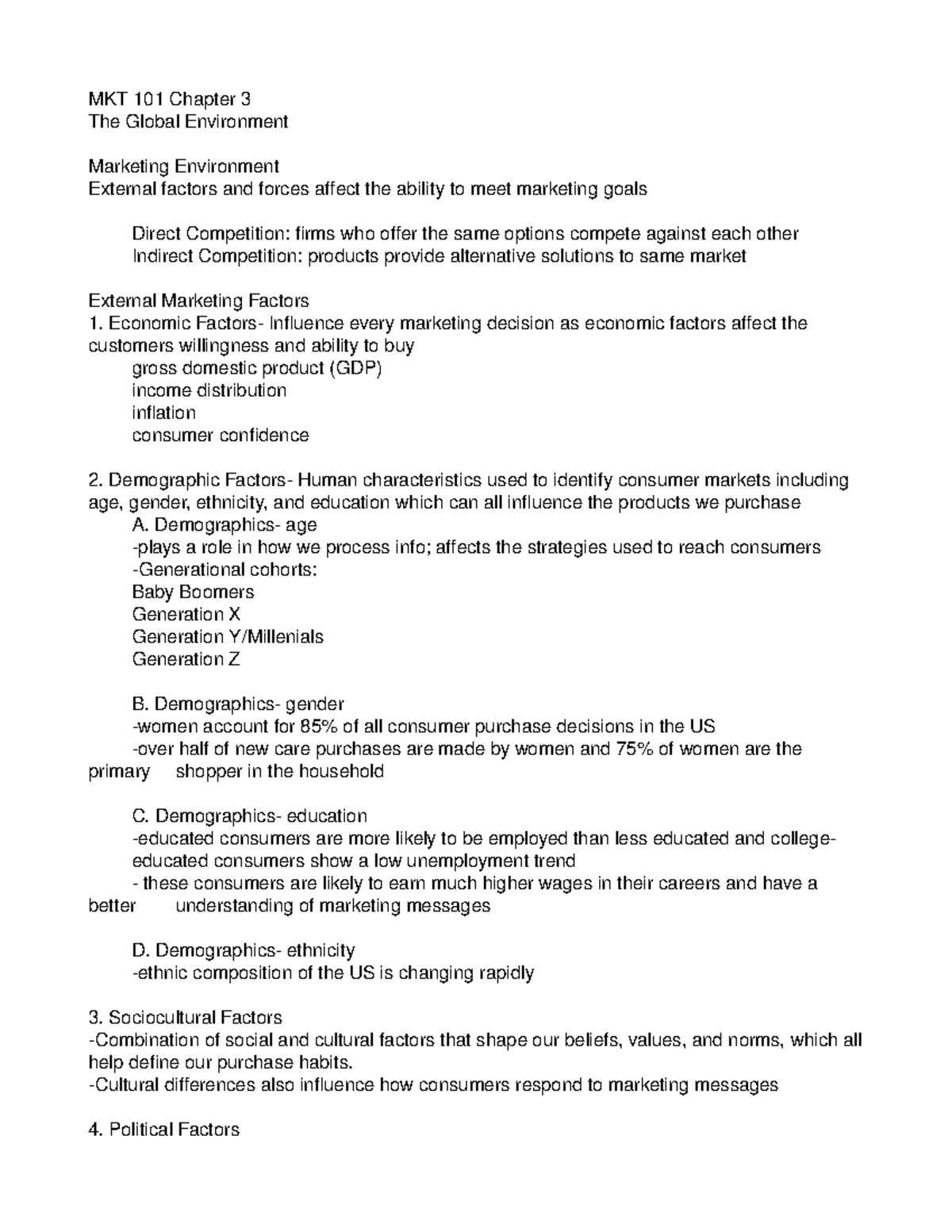 MKT 101 Chapter 3 - Lecture Notes 3 - MKT 101 Chapter 3 The Global ...