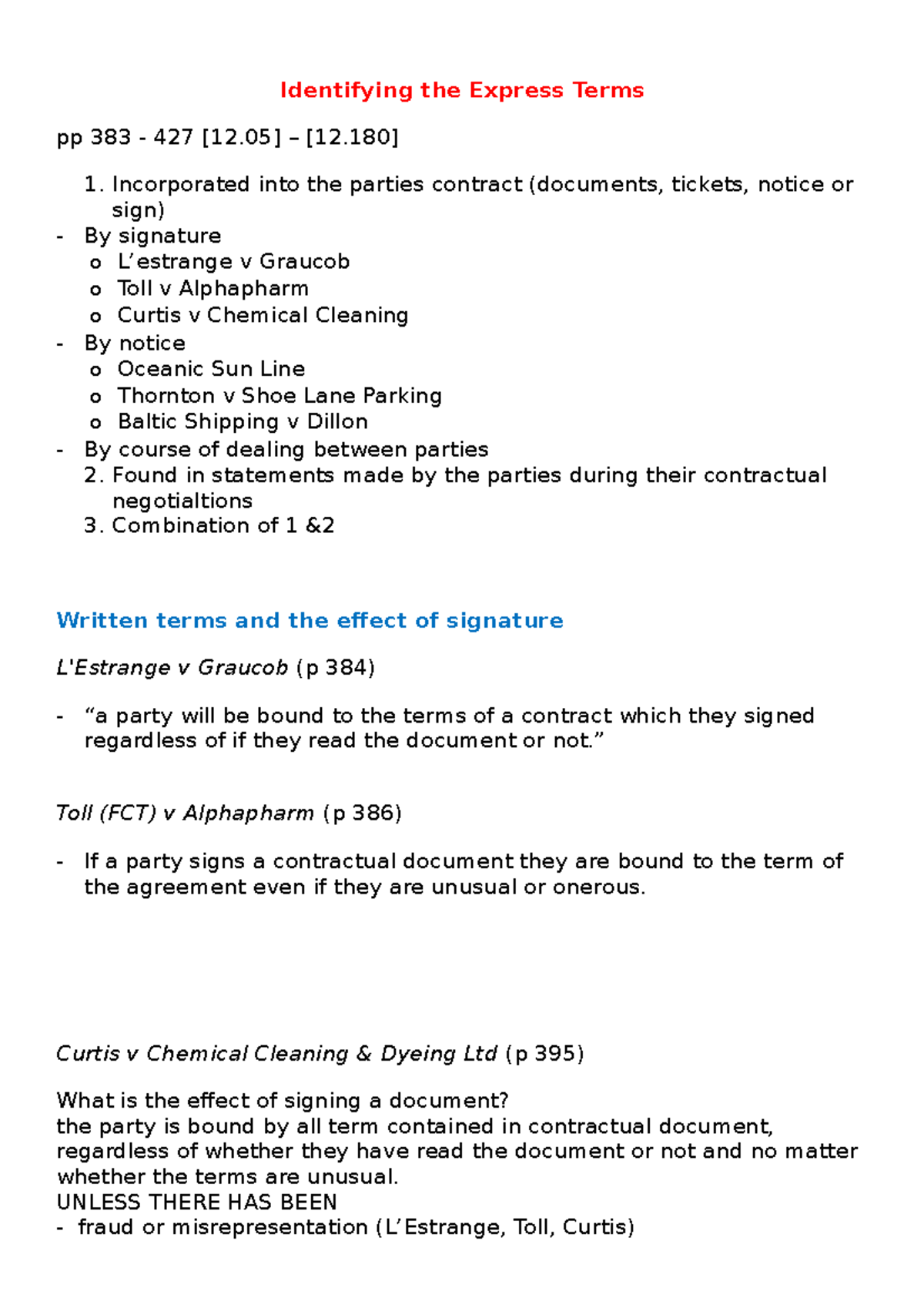 Styd-contracts - Study Notes For Contract Law B - Identifying The ...