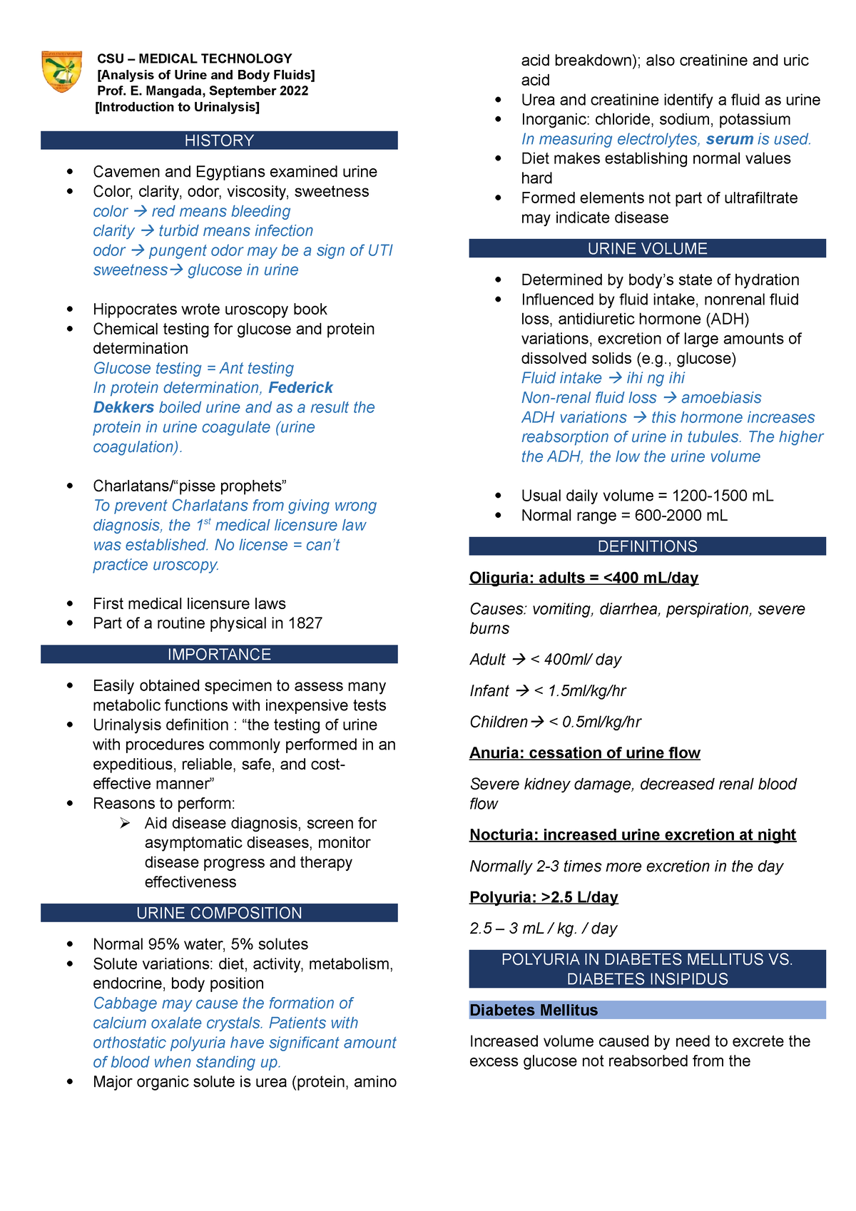 UNIT-1- Aubfff - CSU – MEDICAL TECHNOLOGY [Analysis of Urine and Body ...