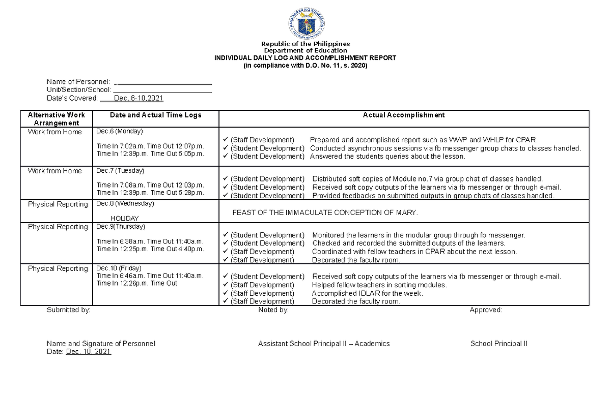 2 - REPORT - Republic of the Philippines Department of Education ...