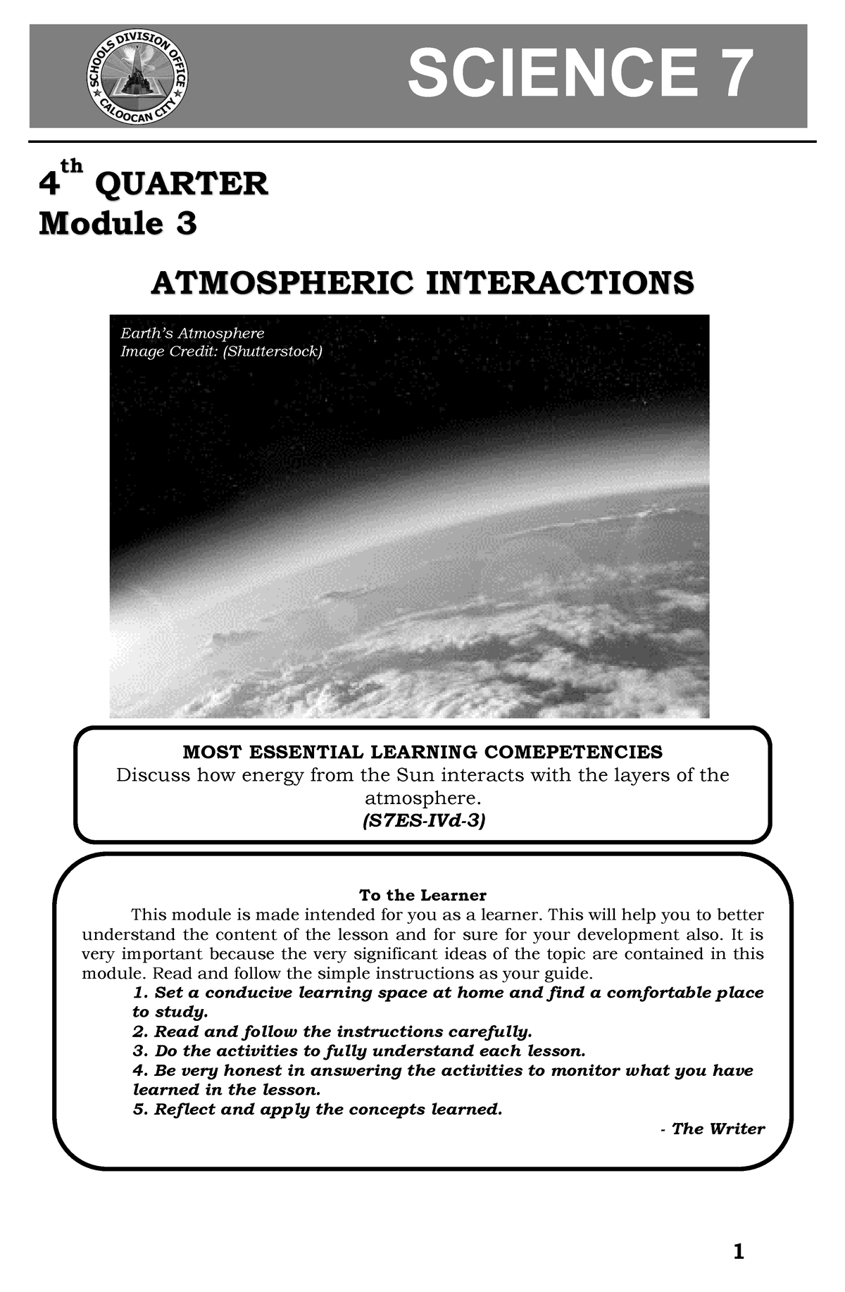 Science 7 Q4 Week 3 - None - ` SCIENCE 7 4 Th QUARTER Module 3 ...