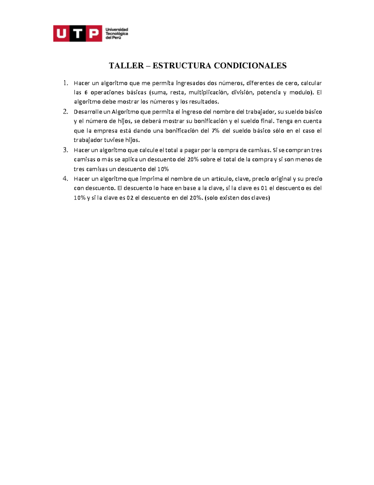 Taller 4 - Estructuras condicionales (1) - Warning: TT: undefined ...