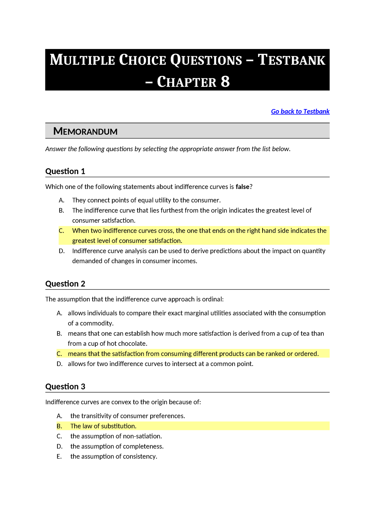 Economics 5 MCQ C8 Memo - MULTIPLE CHOICE QUESTIONS – TESTBANK ...