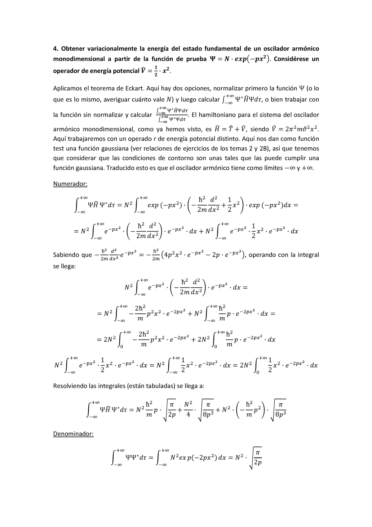 Ejercicio 4 Tema 4 Quimica Cuántica 2do Grado Química Unex 4 Obtener Variacionalmente La Del 1766