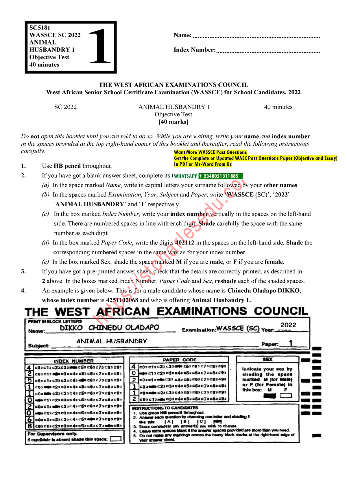 2023 waec animal husbandry essay questions and answers